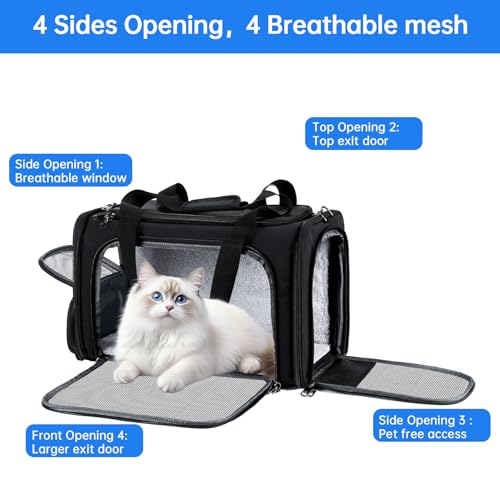 Cat Carrier Pet Travel Carrier by Airplane Approved Under Seat, TSA Airline Approved Soft-Sided Carrier Bag for Cats, Dogs, 17.5 x 8.5 x 11 Inches, Black - color: Black