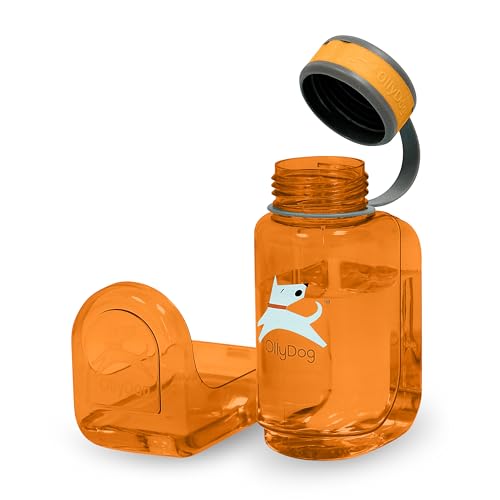 OllyDog OllyBottle, Dog Water Bottle, Pet Water Dispenser with Detachable Bowl, Pet Accessories for Outdoor Walking, Hiking, Travel (600ml, Flame) - color: Flame, size: 600ML