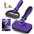 Professional 3PCS Self Cleaning Slicker Brush & Pet Grooming Rake & Flea Comb for Dogs,Cats and Horses | Double-Sided Dematting Comb & Skin Friendly Deshedding Grooming Tool | Pet Supplies (Purple) - color: Purple