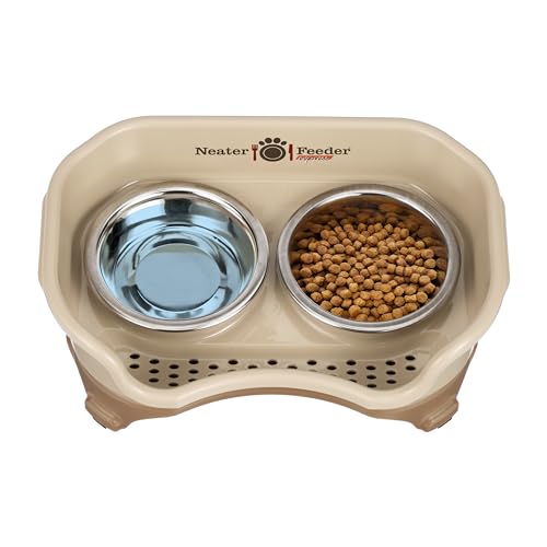Neater Feeder Express Mess Proof Dog Bowls Elevated for Small Breeds under 15 Lb, Made in USA, No Spill Raised Dog Food Bowl Stand, Stainless Steel Food and Water Bowl Set, Feeding Station, Cappuccino - color: Cappuccino, size: Small w/ Standard Bowls