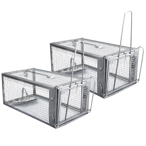 Gingbau 2-Pack Rat Traps Humane Live Chipmunk Mouse Trap Cages for Indoor and Outdoor Use - color: Silver (2-Pack)