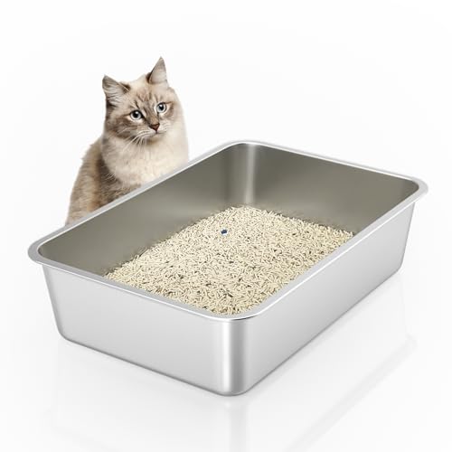 Stainless Steel Cat Litter Box, Large Metal Litter Box 23.5" Lx15.5 Wx6 H | Never Absorbs Odors,Stain Free, Rustproof, Non Stick Smooth Surface, Anti-Slip Rubber Bottom - color: 6" H, size: 23.5"L x 15.5"W