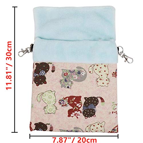 Litewoo Sugar Gliders Sleeping Pouch Bag Small Pet Cotton Hanging Warm Comfortable Nest Bed for Small Animals Squirrels Marmosets Rats Hamster (LARGR,Pink Cat) - color: Pink Cat, size: LARGR