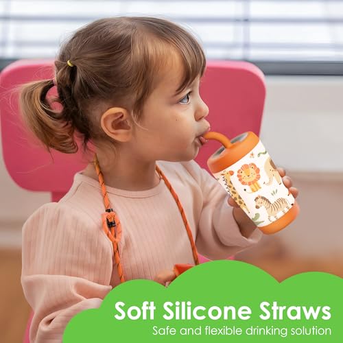 SANDJEST Kid Insulated Stainless Steel Tumbler with Silicone Straw, 12oz Sippy Cup for Kids (Jungle Animals) - color: Animal 1