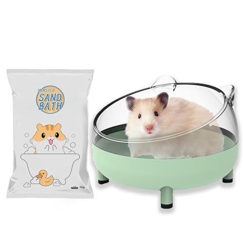 Meow&Woof Hamster Sand Bath Container & Dust-Free Bath Sand Set, 6.5" Sandbox Toilet for Hamster, Gerbil, Chinchilla, Mice – 2.2 lbs Potty Litter Sand for Small Animals (Light Green)