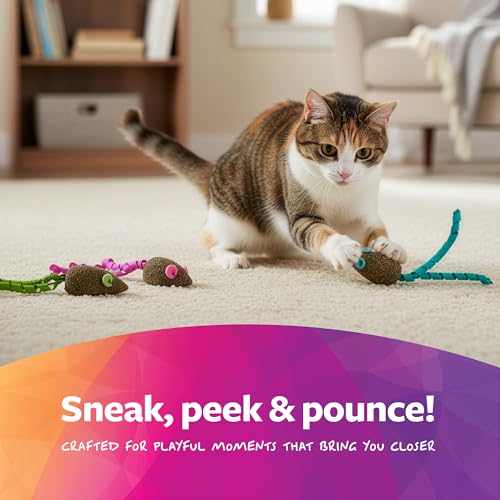 SmartyKat Magic Mice Compressed Catnip and Ribbon Cat Toys, Mess-Free for Hunting & Batting Fun for Cats & Kittens, Set of 3 - style: Magic Mice