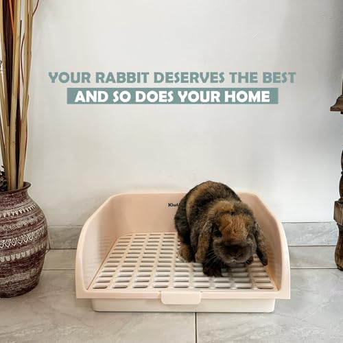 Kiwi & Mora Rabbit Litter Box - Extra Large Bunny Litter Box with Grate | 17.1"x12.8", Pee Pads & Cleaning Set – Potty Training Litter Pan for Large Breed Rabbits, Guinea Pig, Ferret, Chinchilla