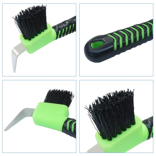 Litoexpe 1 Pcs Green Horse Hoof Pick with Brush | Soft Touch Rubber Handle, for Horse and Equestrian Grooming - color: Green