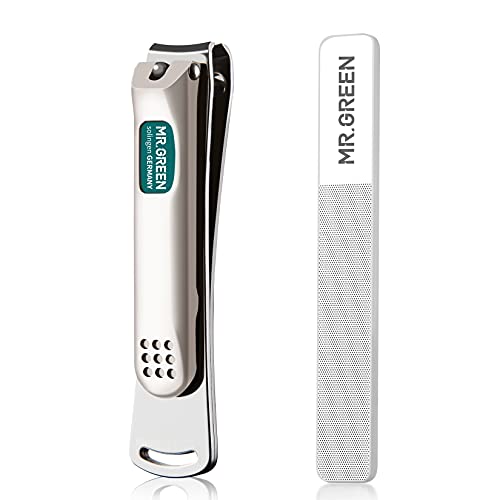 MR.GREEN Nail Clippers Curved Blades Fingernail Cut Nippers Manicure Scissors Stainless Steel Pedicure Tools (Large+Glass File) - color: Large+glass File
