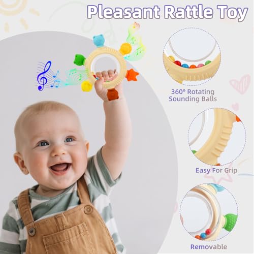 Baby Teething Rings Toys for 0-6 6-12 Months Animal Rattle Teether Toy | Sensory Toys for Babies 0-24Months Silicone Teether Relief Chew Soothing Sore Gums for Newborn Infant Essentials BPA Free