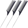 3 Pack Rat Tail Comb, 9.5 Inch Fine Tooth Pintail Comb with Stainless Steel Tail, Professional Hair Parting Comb for Styling, Sectioning, Teasing, Highlighting, Salon Barber Comb