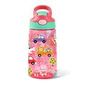 Kids Plastic Water Bottle - Cute Water Bottle for Kids, 14oz Plastic Water Bottles with Straw Lid, Leakproof BPA-Free Cute Animals Water Bottles for Home Sports Travel, Pop-Up Straw Cover, Pink - color: Fun Animals