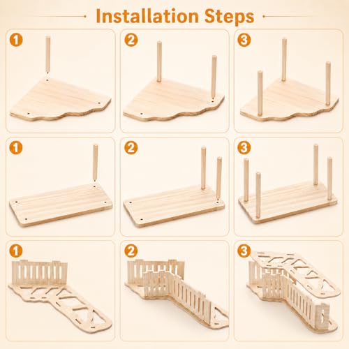 Hamster Platform, 4-Piece Set with Hamster Tunnel, Climbing Toys and Fence | Wooden Hamster Cage Accessories, Climbing Play, Hideout Tunnel, Bendable Fence, for Syrian Dwarf Hamsters, Gerbils and Mice