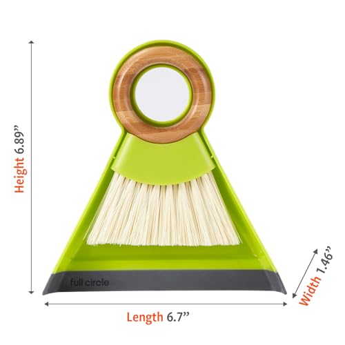 Full Circle Tiny Team Mini Brush & Dustpan Set - Compact, Countertop Cleaning, Kitchen, Desk, Crumbs - Green - color: Green