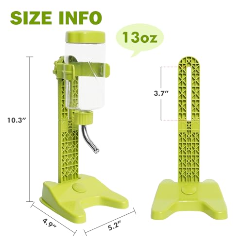 VANNON Pet Standing Water Dispenser Top Fill Dog Water Bottle Dispenser with Stand Leakproof Pet Slow Water Bottle for Small Animals, 13oz, BPA Free, Adjustable Height, Green - color: Green