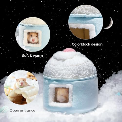 mini&moe Hamster Hideout - Warm Hamster House Cozy Sleeping Small Animal Soft Nest Chew Proof Cage Accessories for Dwarf Gerbil, Rat, Hedgehog, Sugar Glider, Guinea Pig