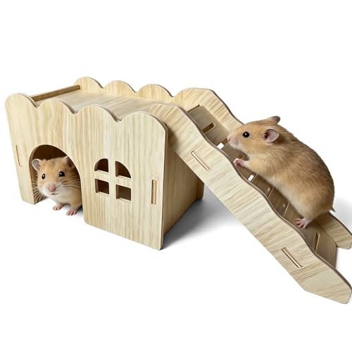 Hamster Hideout Wood Hamster House Rat Hide with Ladder for Syrian Hamsters | Detachable,Box Packaging,for Syrian Hamsters Dwarf Gerbil Mouse,Hamster Stuff Hamster Enrichment,Hamster Cage Accessories