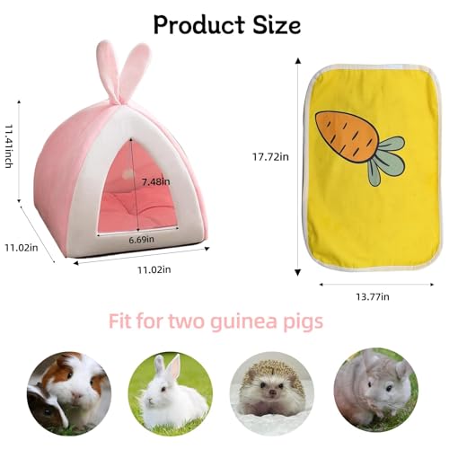 Guinea Pig Bed,Fleece Bunny Hideout House,Warm Rabbit Sleeping Bed with Pee Pad,Winter Large Hiding Hut for Hamster Ferret Rat Chinchilla Hedgehogs,Pink - color: Pink