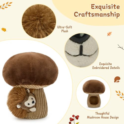 MaoGoLan 2pcs Hedgehog Stuffed Animal - 12" Mushroom Plush House with Stuffed Hedgehog, Soft Cute Hedgehog Plushie Toy for Kids Girls Boys Gift - color: Brown Hedgehog