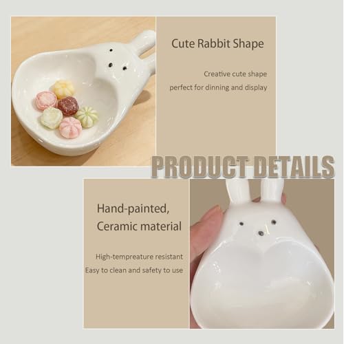 Rabbit Ceramic Soy Sauce Dishes - Set of 4 Cute Mini Dipping Bowls for Home Gift Sushi, Miso, and Side Dishes, Durable and Dishwasher Safe Appetizer Plates