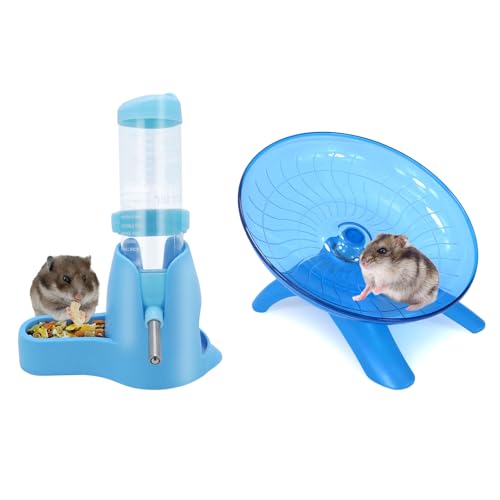 Wontee Hamster Water Bottle Water Dispenser Hamster Silent Exercise Running Wheel for Dwarf Hamsters Gerbil Mice (Blue, 125ML) - color: Blue, size: 125ML