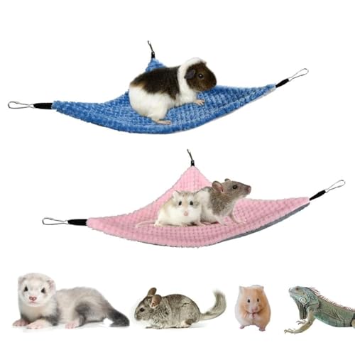 Guinea Pig & Rat Hammocks, Perfect for Pet Critter Cages, 2 Pack | Come with Hooks | Ideal Hanging Hammocks for All Small Animals: Chinchillas, Squirrels, Hamsters. L, Blue+Pink - color: Blue+Pink, size: Large