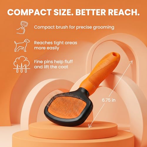 Poodle Pet Slicker Brush - For Dogs, Cats, Rabbits - Matted/Loose Fur, Knots - Suitable for Doodle/Goldendoodle Grooming and Shredding Short/Long Hair (Orange) - color: Orange, size: Regular Size