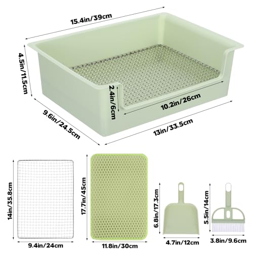 Guinea Pig Litter Box, Rabbit Litter Box, Low-Entry Plastic Bunny Litter Pan with Steel Grids and Broom, Small Animal Training Potty Animal Bedding Toilet for Hamster Chinchilla Guinea Pigs