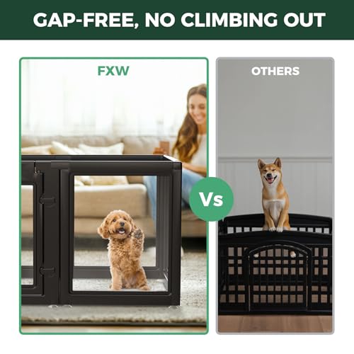 FXW AuraSpace Clear Acrylic Indoor Dog Playpen, 24" H, 8 Panels, Black | Open View, Modern Home Fit, No Climbing Bars, Tool-Free Setup, For Puppies & Small Dogs - color: Black, size: 24"H