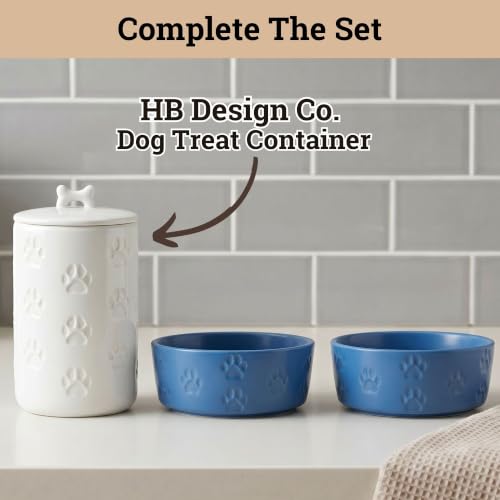 Ceramic Dog Bowl Set of 2 w/ Anti-Skid Base 6.5"W x 2.5"H, 3.8 Cup Capacity | Thick Ceramic, Dishwasher Safe, Anti-Skid Rubber Base, 3.8 Cups per Bowl, Ceramic Food & Water Bowls Set of 2 for Medium Dogs - color: Blue, size: Medium