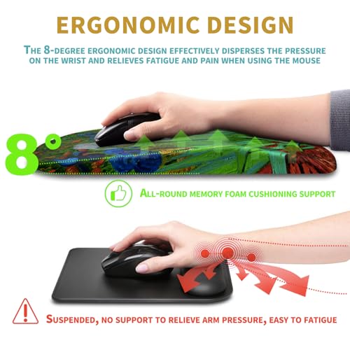 Hokafenle Ergonomic Mouse Pad Wrist Support with Massage Design, Wrist Rest Pain Relief Mousepad with Memory Foam&Non-Slip PU Base, Mouse Pads for Wireless Mouse & Desk(12x8 inch,Vangogh Iris Flower) - color: HK033-Van Gogh Iris Flower
