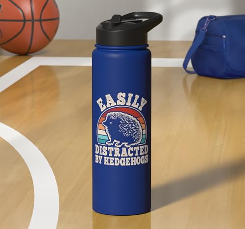 Easily Distracted By Hedgehogs Retro Hedgehog Men Women Kids Stainless Steel Insulated Water Bottle - color: Royal Blue