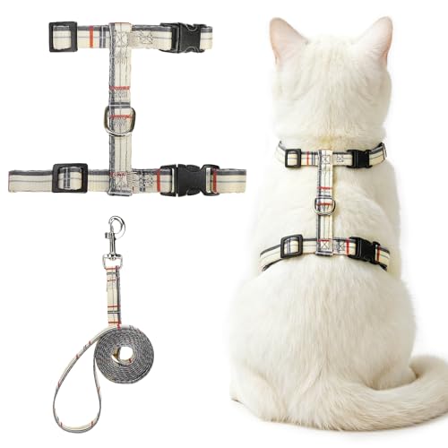 PUPTECK Adjustable Cat Harness and Leash Set Escape Proof Kitten Strap Collar for Walking Travel, Beige Plaid - color: Beige(Plaid), size: Small