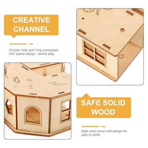 INOOMP Hamster Tunnel Maze Toy 8.66X8.66X1.96In Natural Wooden Pet Exercising Tube for Small Animals Hamsters Mice Hedgehogs Fun Labyrinth Playground