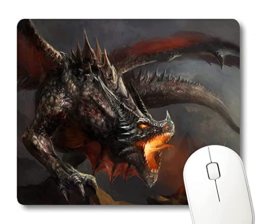 Epic Knight vs Fire Dragon Battle Mouse Pad, Fantasy Medieval Art Desk Mat | Dark Mythical Scene Graphic, 9.5 x 7.9 Inches, Anti-Slip Base, Cute Smooth Mousepad - color: Dark Brown