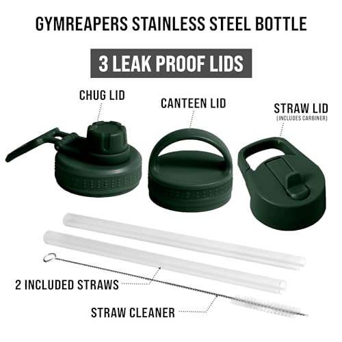 Gymreapers Insulated Water Bottle with Straw - 32 OZ Stainless Steel Water Bottles - BPA Free Metal Double Wall Vacuum Cold Hot Leakfree Flask Jug For Travel, Sports, Gym, School & Workout - color: Balboa