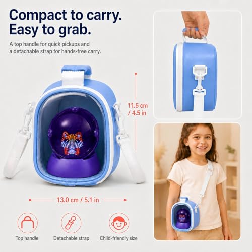 Electronic Pet Carrying Case Compatible with BITZEE Hamster Ball, High-Density EPE Foam, Microfiber PU, Detachable Shoulder Strap（Blue） - color: Blue