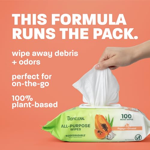 TropiClean All Purpose Dog Cleaning Wipes, Papaya Scent, 100ct, 4 Pack