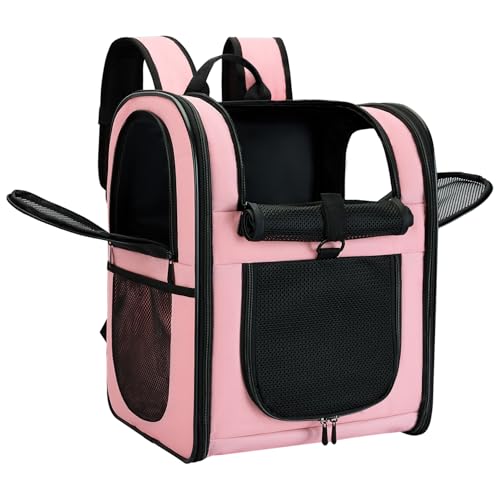 Apollo Walker Cat Carrier Backpack for Small Dogs and Cats Up to 18 lb | Side Pockets, Four-Sided Breathable Mesh, Stability Package, Removable Pad,3D back panel,Thickened shoulder straps - color: Pink