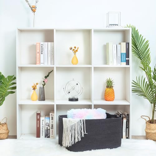 22in Extra Large Blanket Basket Holder Living Room, Rectangle Rope Woven Storage Basket with Handles for Laundry, Pool Towels, and Shoes, Dog Toy Organizer Bin Box, Charcoal - color: Charcoal Gray