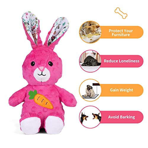 DODODOLA Stuffed Dog Toys Durable Plush Dog Toy with Crinkle Paper Cute Elephant Squeaky Dog Toys Dog Chew Toys for Medium Large Breed (Pink Rabbit) - color: Pink Rabbit