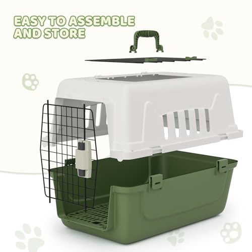 Magshion 22 Inch Hard-Sided Dog Cat Carrier, Green | Top and Front Door Access, Plastic Dog Kennel for Longer Traveling, Durable Handle and 4 Sides Ventilation, For Pet Up 26 lbs - size: 22.0"L x 14.5"W x 15.0"H