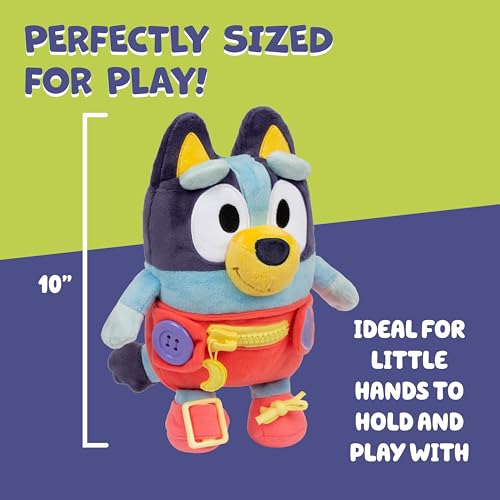 Dress & Play Baby Bluey Plush, Learn to Dress Doll for Toddlers | Button, zip, buckle & tie skills, 10in soft plush; fine motor skill toy for kids ages 3+ - style: Dress & Play Baby Bluey