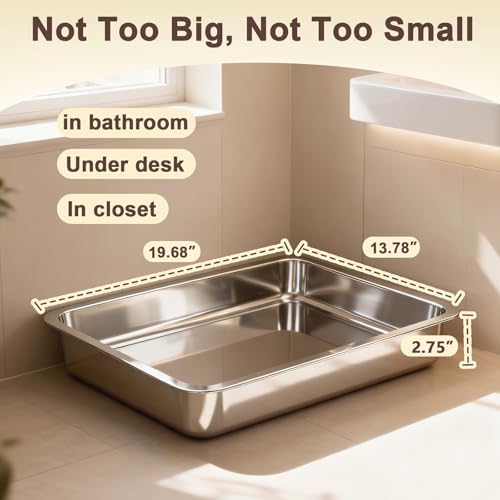 Low Entry Stainless Steel Cat Litter Box for Senior Cats, Metal Shallow Litter Box, Easy Access Kitty Litter Pan Tray, Pet Bathroom Accessories-17.72''Lx 13.78'' W x2.76'' H - color: 17.72''Lx 13.78'' W x2.76'' H