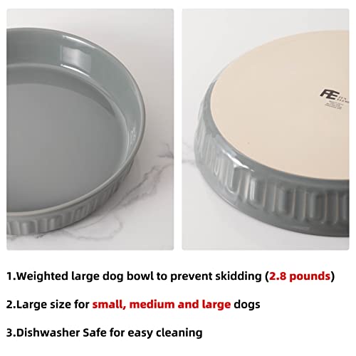 Shallow Dog Bowls, 10.5" Ceramic Large Food Plate for Small, Medium and Large Breeds, Non-Slip, Flat and Wide, Dishwasher Safe, Suitable for Dogs and Cats (Grey) - color: Grey, size: 10.5 inch