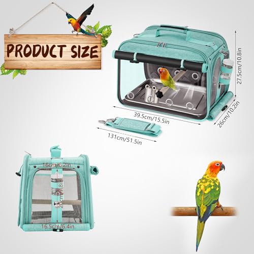 Bird Carrier Airline Approved, Bird Travel Cage with Indestructible Stainless Steel Mesh, Bird Travel Bag Lightweight and Portable with Water Bottle and Bowl - color: Green
