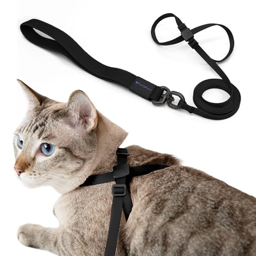 Cat Harness and Leash 2-in-1, Escape Proof Anti-Choking Harness Adjustable Lightweight Leash One-Piece Non-Detachable for Kitten Cats Outoor Walking Training, US IDA Bronze Award (Black) - color: Midnight Black