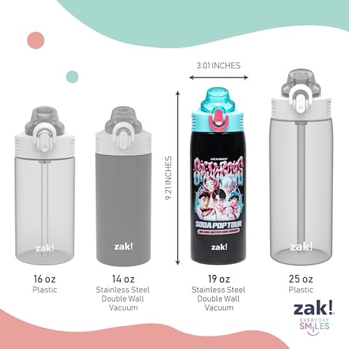 Zak Designs KPop Demon Hunters Sage 19oz Leak-Proof Straw Kids Water Bottle | BPA Free, Insulated Stainless Steel, Cupholder Friendly, Dishwasher Safe, Lid Lock, Handle, For School, Home, Travel, Outdoor - color: KPop Demon Hunters (Saja Boys Soda Pop Tou