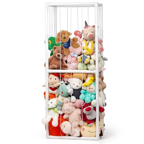 Stuffed Animal Zoo Storage PVC Stuffed Animal Holder, White | Vertical Plush Storage Organizer Shelf with Elastic Band for Nursery Play Room Bedroom - color: White
