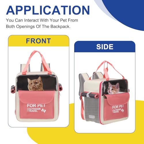 Pet Backpack Carrier, Portable and Ventilated, Oxford Cloth, Dogs Cats and Small Animals Travel Bag 13.39" Up to 16.5 Lbs, (Pink), Intended for Hiking/Camping/Traveling - color: Pink, size: 13.39"